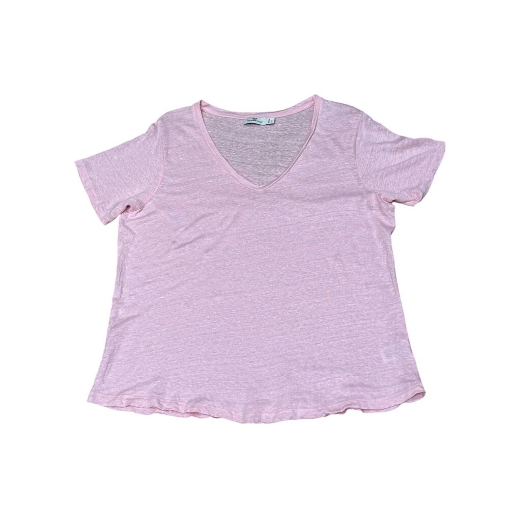 Vineyard Vines Oversized Linen Vneck tee T-shirt top Light Pink Womens Large